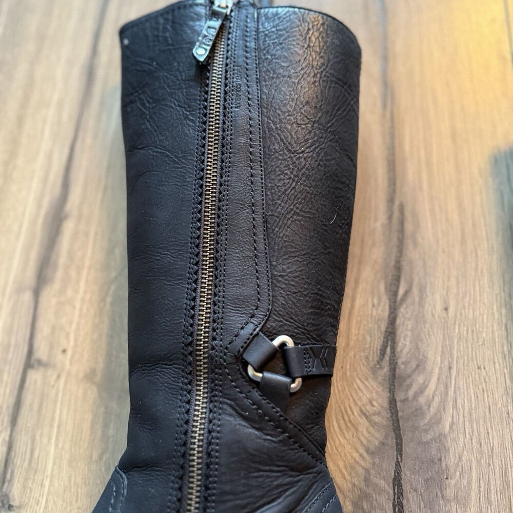 Women’s 7- Teva Foxy Black Waterproof Leather Tall Riding Boots Side Zip Buckle - Picture 3 of 7